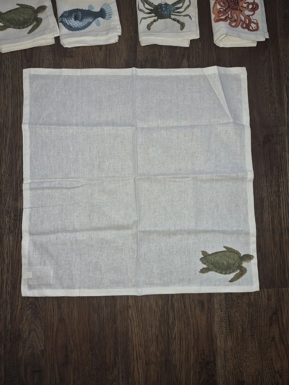 8 Pottery Barn Playa Sea Life Napkins/towels Octopus Turtle Crab Puffer Fish